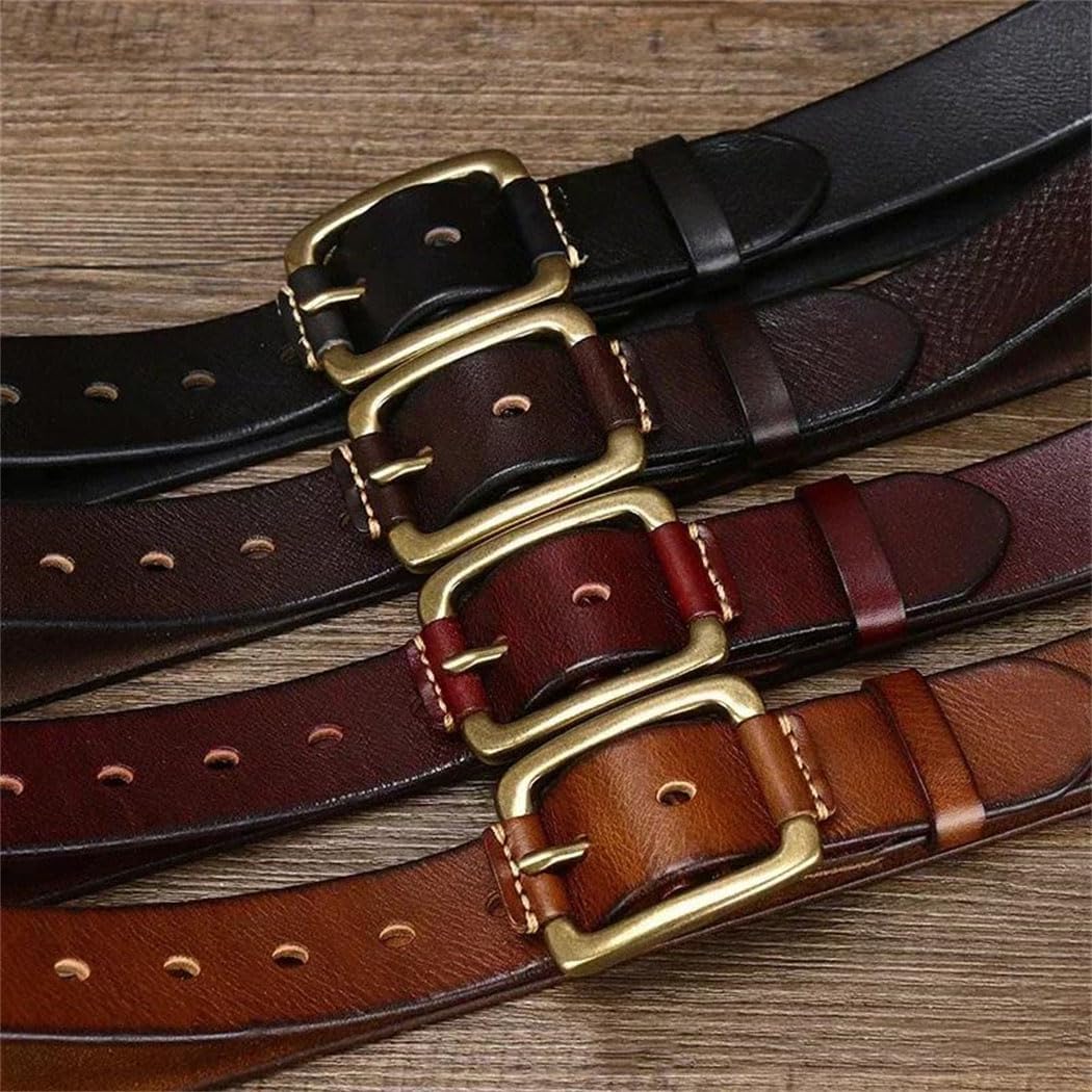 Men's Leather Belt - 3.8 cm Solid Cowhide with Brass Buckle, Classic Western Look