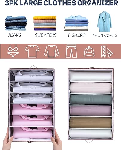 Miniatura 6 de DAMAHOME Organizador de ropa para armario, paquete de 3 organizadores de armario para pantalones, jeans, almacenamiento de suéteres, organizador de