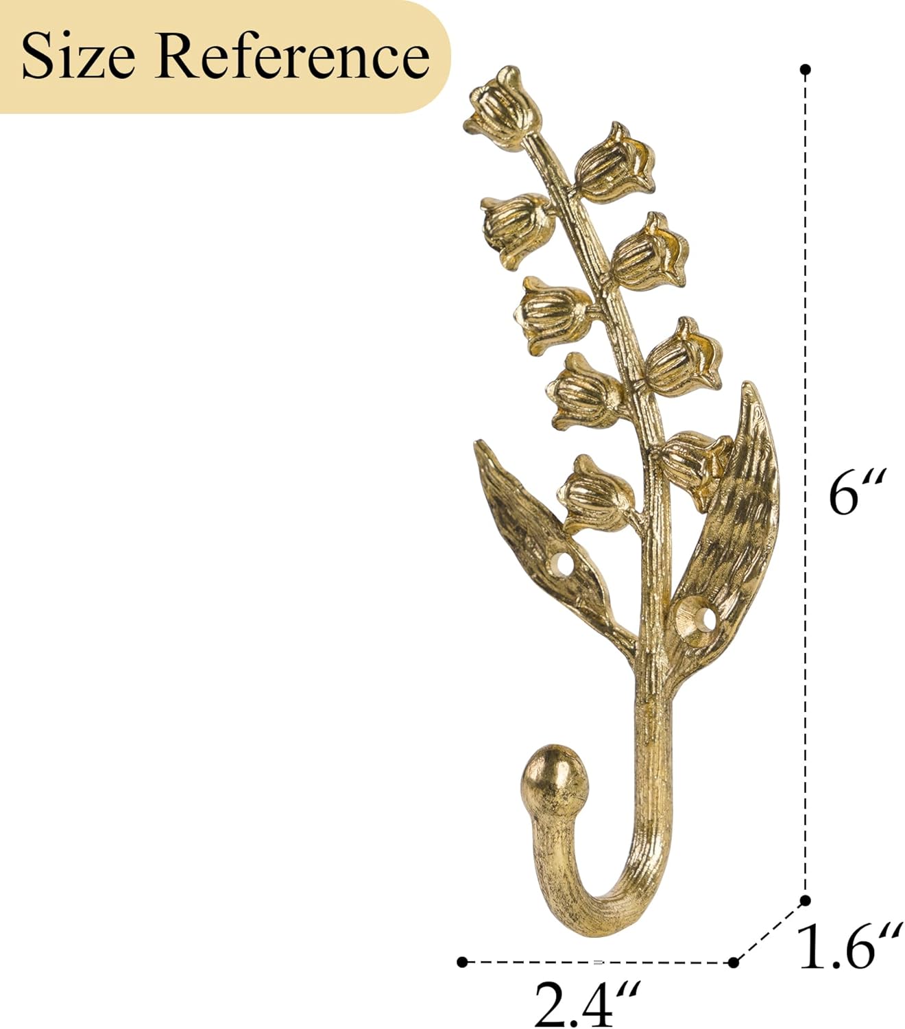 SOFFEE DESIGN 2PCS Golden Bellflower Hooks, Spring Blossom Robe Holders, Floral Bathroom Accessories with Curved Stem