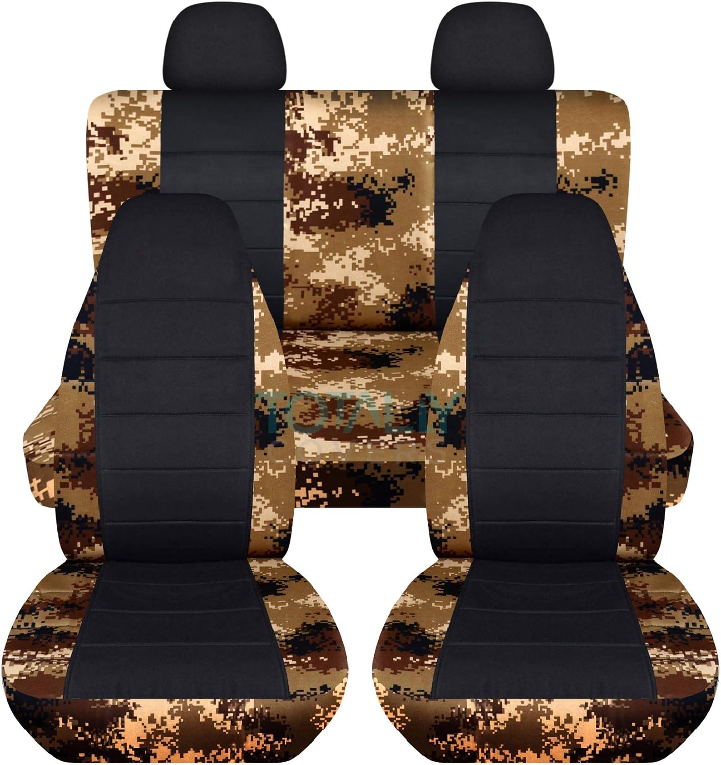 Totally Covers Camouflage & Black Car Seat Covers w 2 Rear Headrest Covers: Orange Tree Camo - Semi-Custom Fit - Full Set - Will Make Fit Any Car/Truck/Van/RV/SUV (22 Prints)