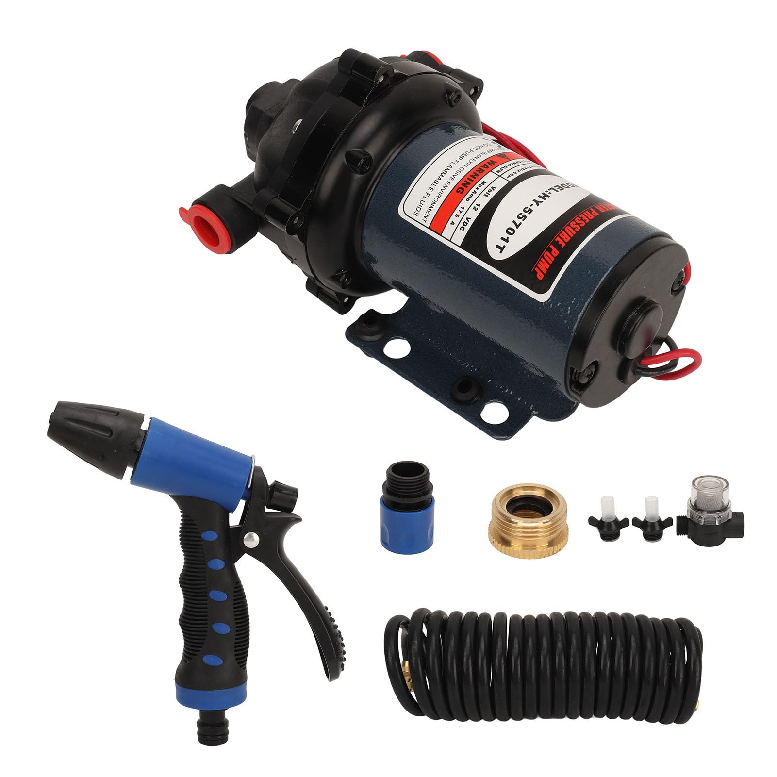 Kit pompa washdown 12V DC ad alta pressione dell'acqua 5,5 GPM per pulizia industriale pesante, stampa 70 PSI, design portatile, include tubo da 6 M
