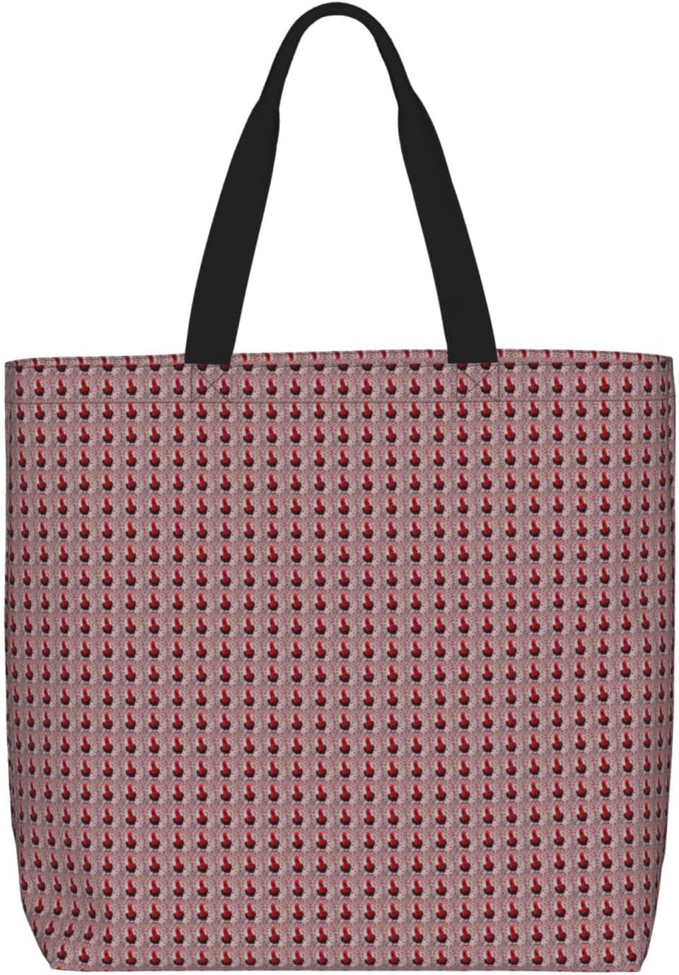 Red Chicken Print Eco-Friendly Tote Lightweight Grocery Bag Daily Commuting Travel Beach Gym Use