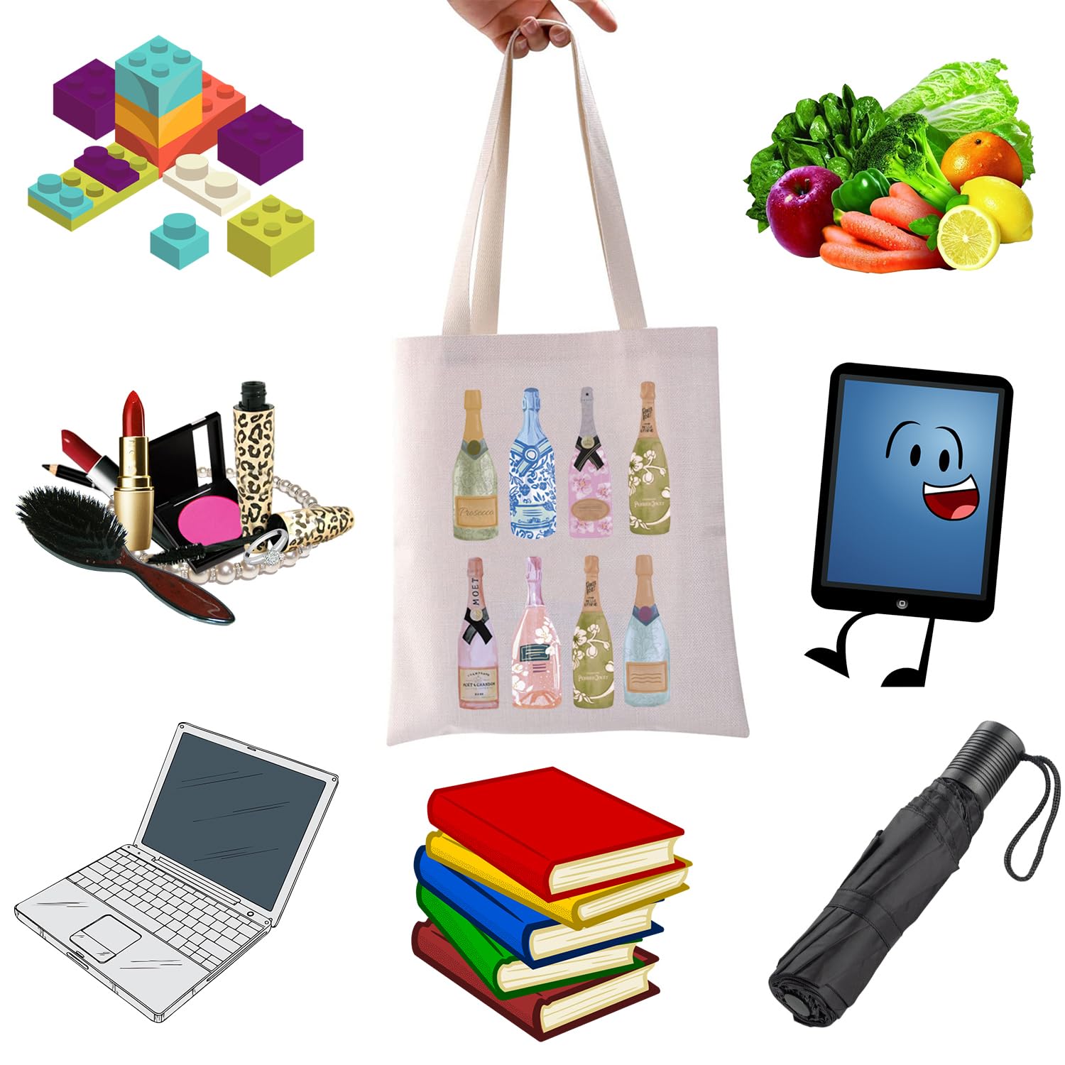 WCGXKO Funny Champagne Lover Gift Home Bar Merch Themed Flour Sack Tote Shopping Bag (Moet)