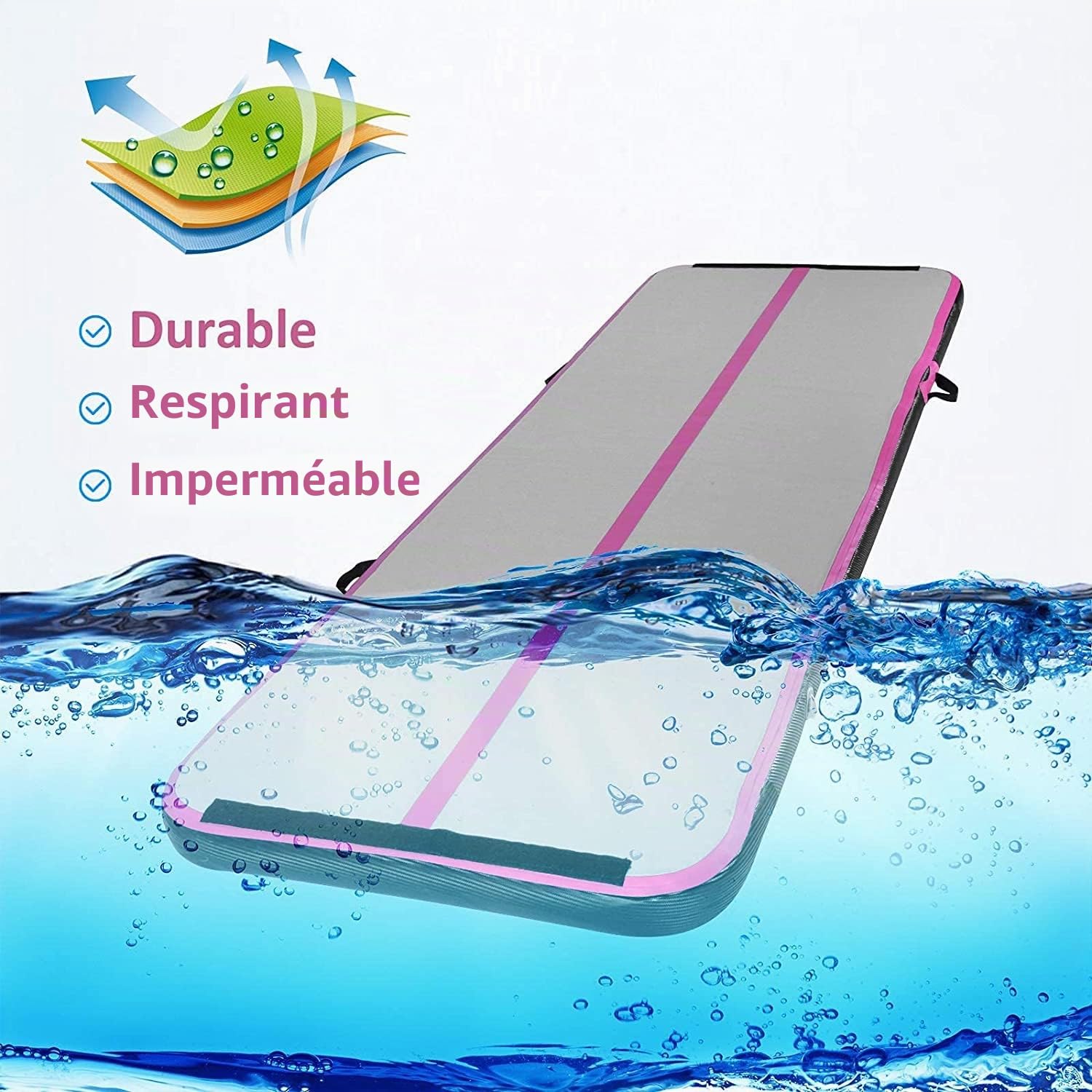 EVOLAND Tapis de gymnastique gonflable, tapis gonflable avec pompe électrique, tapis de gymnastique pneumatique, yoga, taekwondo, gymnastique au sol, natation, 300 x 100 x 100 x 100 x 10 cm