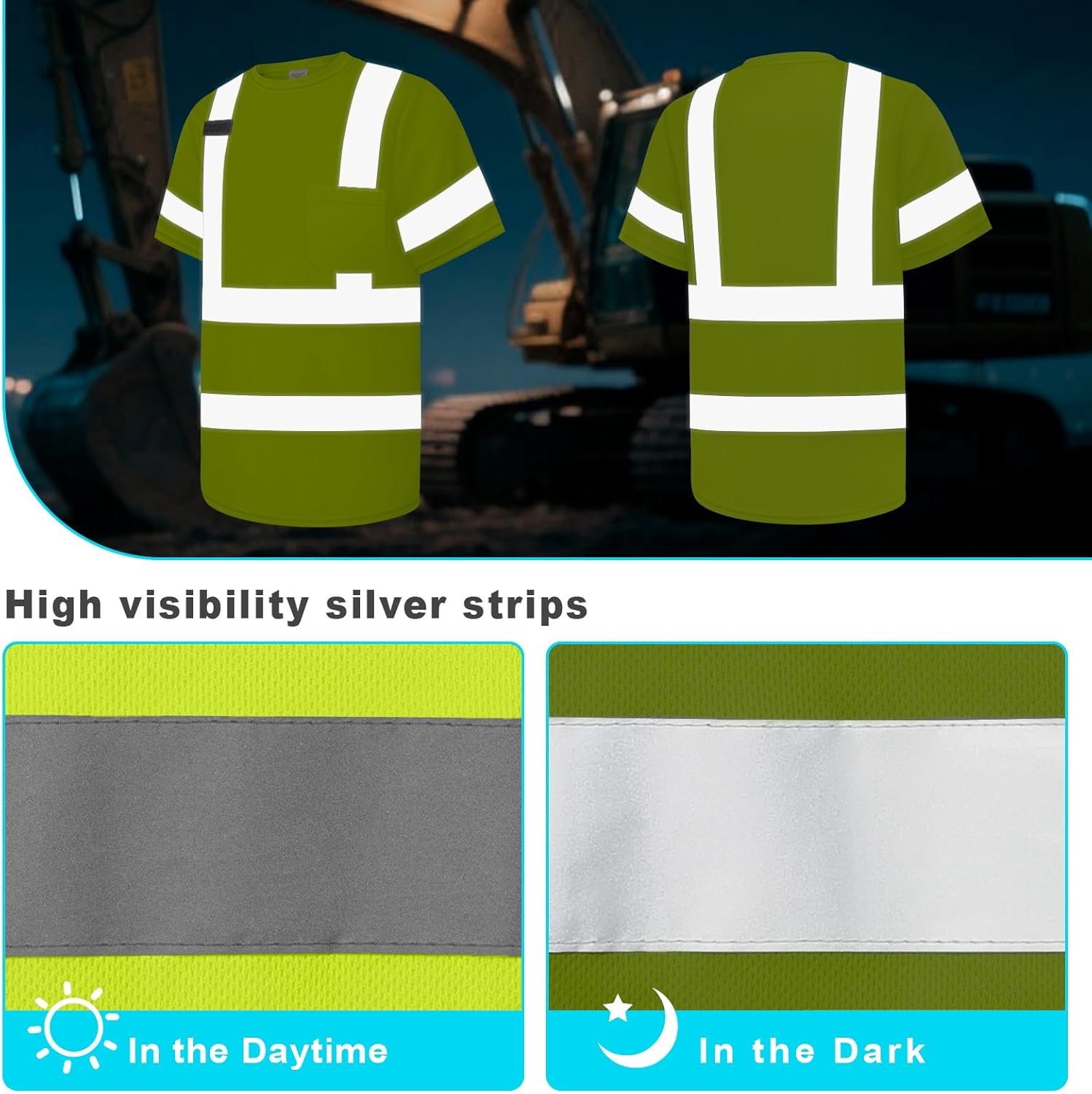 Hi Vis Shirts for Men & Women, Short Sleeve Class 3 High Visibility Safety Shirts with Reflective Strips, Yellow X- Large 1pc - Image 2