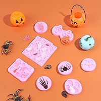 Vista 7 de Moldes para fondant de Halloween, 8 piezas de molde de silicona para Halloween, rosa Halloween Moldes de silicona, antiadherente fondant Molds