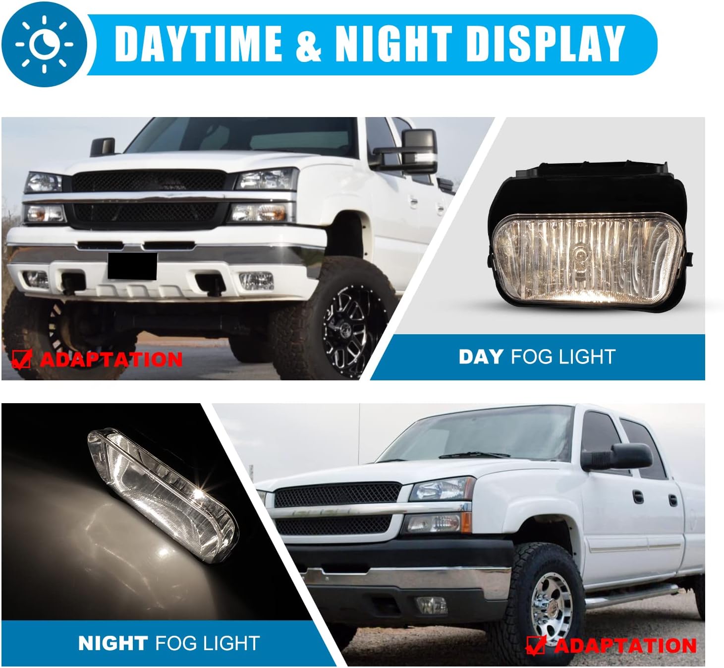 CPW Fog Lights for 2003-2006 Chevy Silverado 1500/2500/3500/1500HD/2500HD 2007 Silverado 1500 Classic 2002-2006 Chevy Avalanche with H10 12V 42W Halogen Bulbs Clear Lens - Driver Side Only