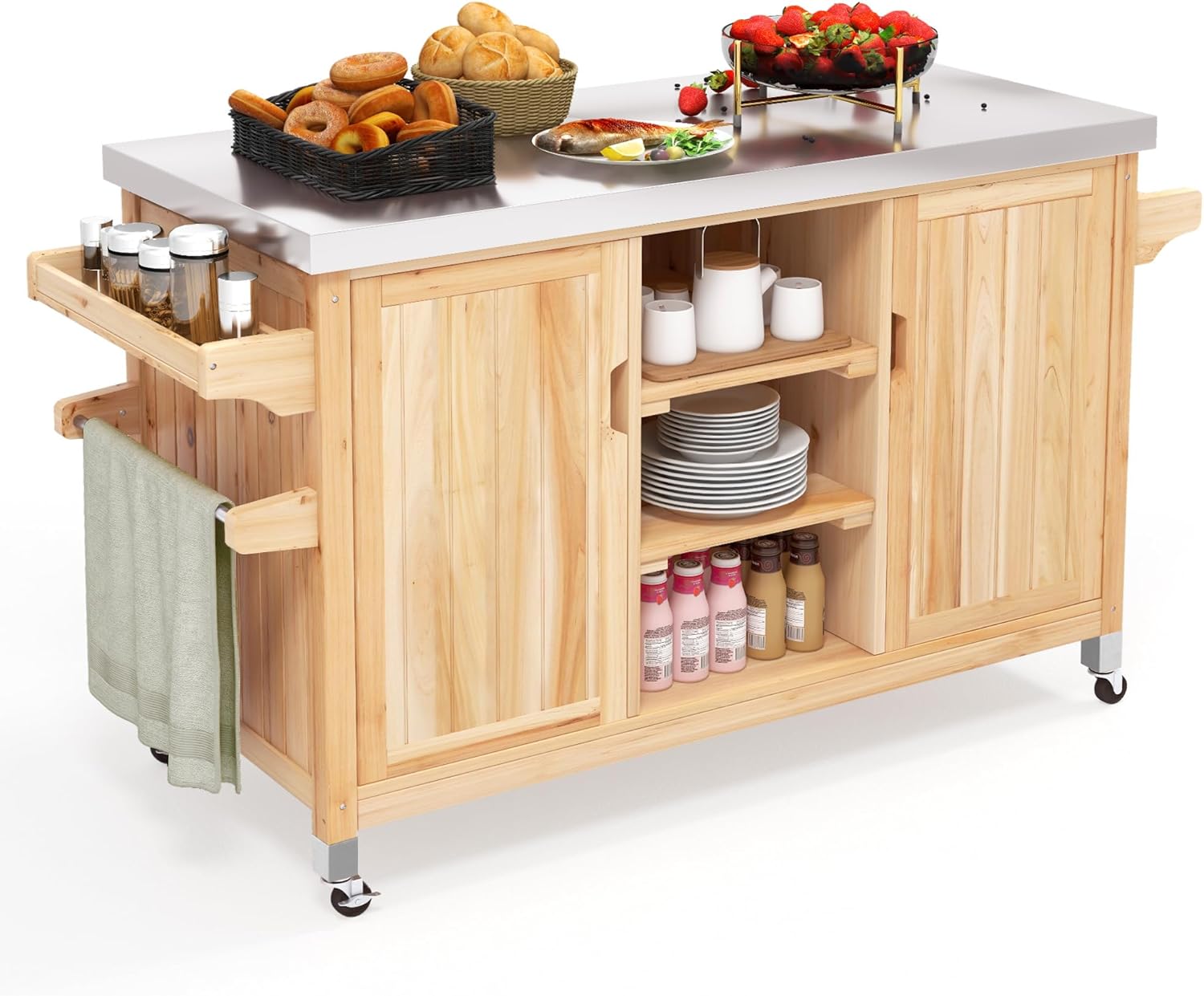 YITAHOME Solid Wood Patio Bar Table, XL Outdoor Storage