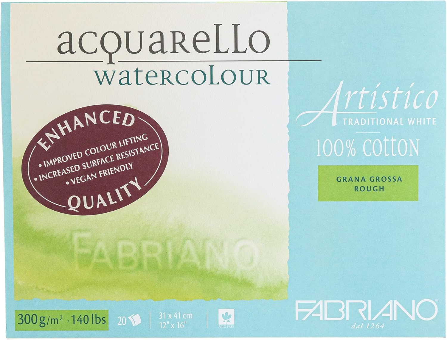 Fabriano Artistico Watercolor Block, 12 x 16, Traditional White