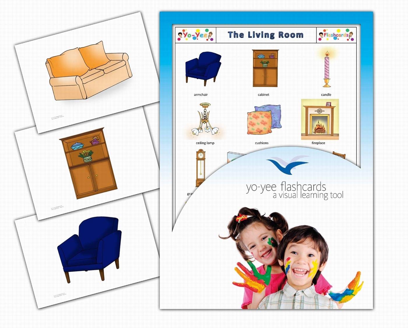 Yo-Yee Flashcards - Living Room and Furniture Picture Cards - English Vocabulary Cards - Including Teaching Activities and Game Ideas