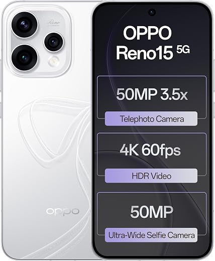 Oppo Reno15 5G (Glacier White, 8GB RAM, 256GB Storage) with No Cost EMI/Additional Exchange Offers