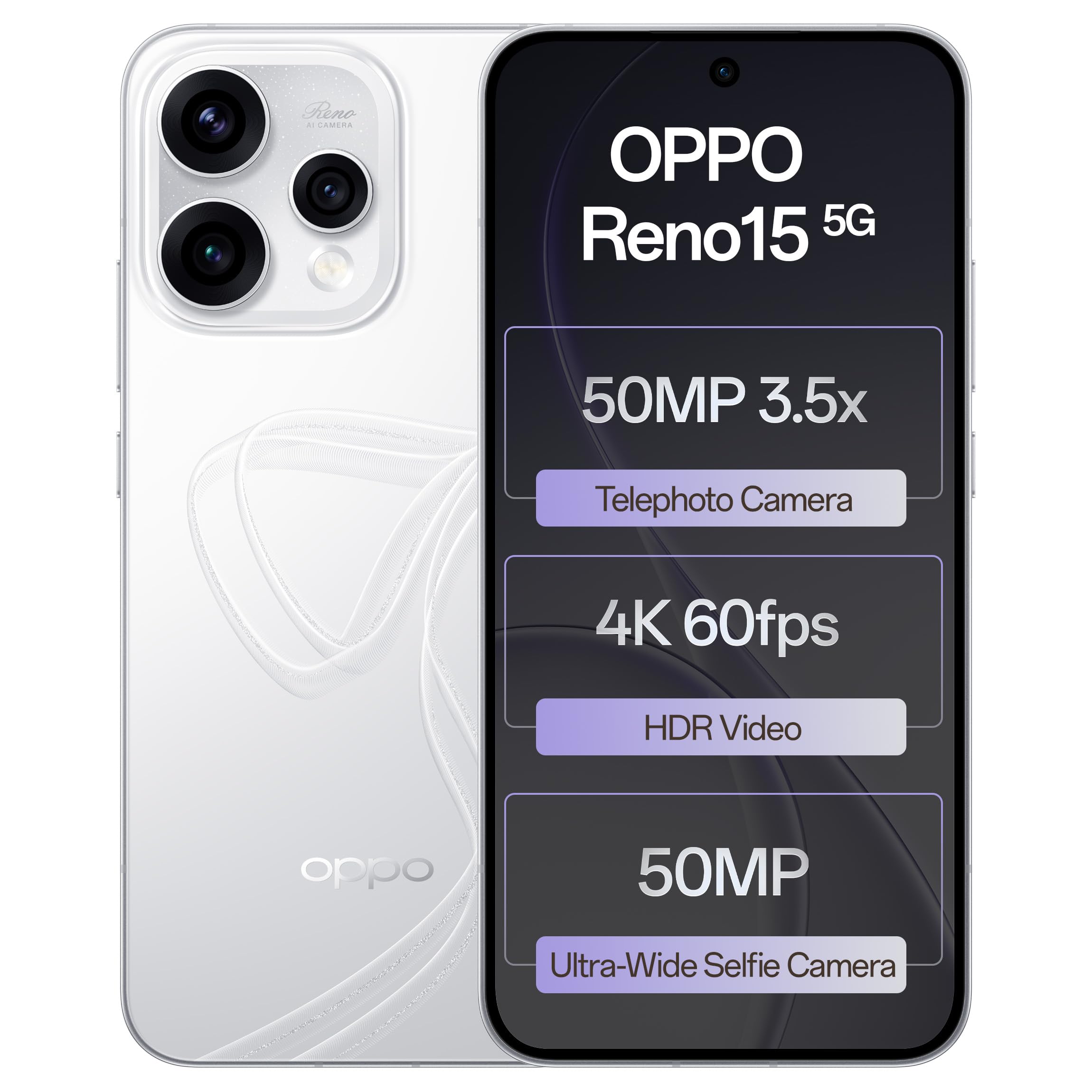 Oppo Reno15 5G (Glacier White, 12GB RAM, 512GB Storage) with No Cost EMI/Additional Exchange Offers