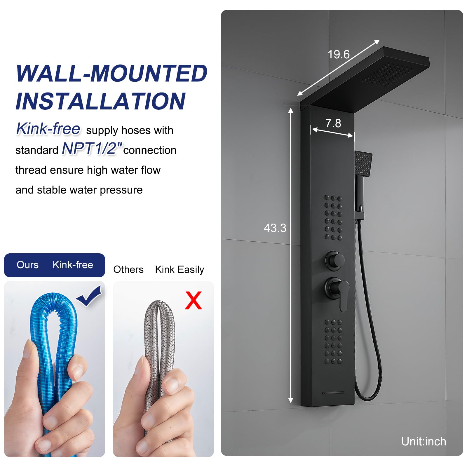 ROVATE Shower Panel: 4-in-1 Rainfall & Jets -4