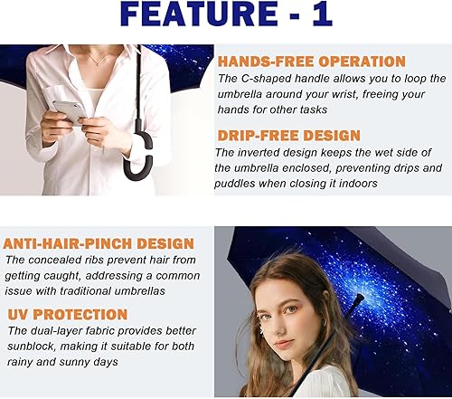 Miniatura 2 de SIEPASA Paraguas invertido invertido con mango en forma de C paraguas de lluvia resistente a los rayos UV impermeable resistente al viento para