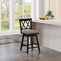 Vista 7 de Home Brookline Swivel Bar Stool Chair with 360° Turn Mechanism, Rustic Farmhouse Stools for Kitchen Counter with Cushion, 24" Seat Height, Black