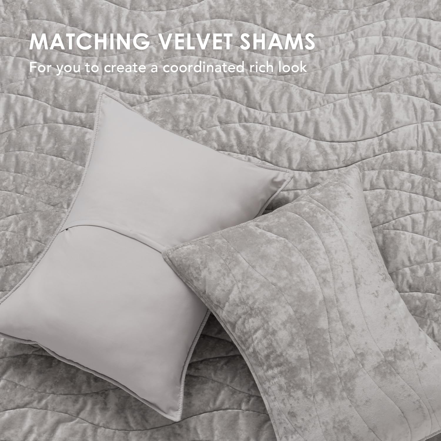 EVERGRACE Luxury Velvet Quilt King Size, Ultra Soft Crushed Velvet