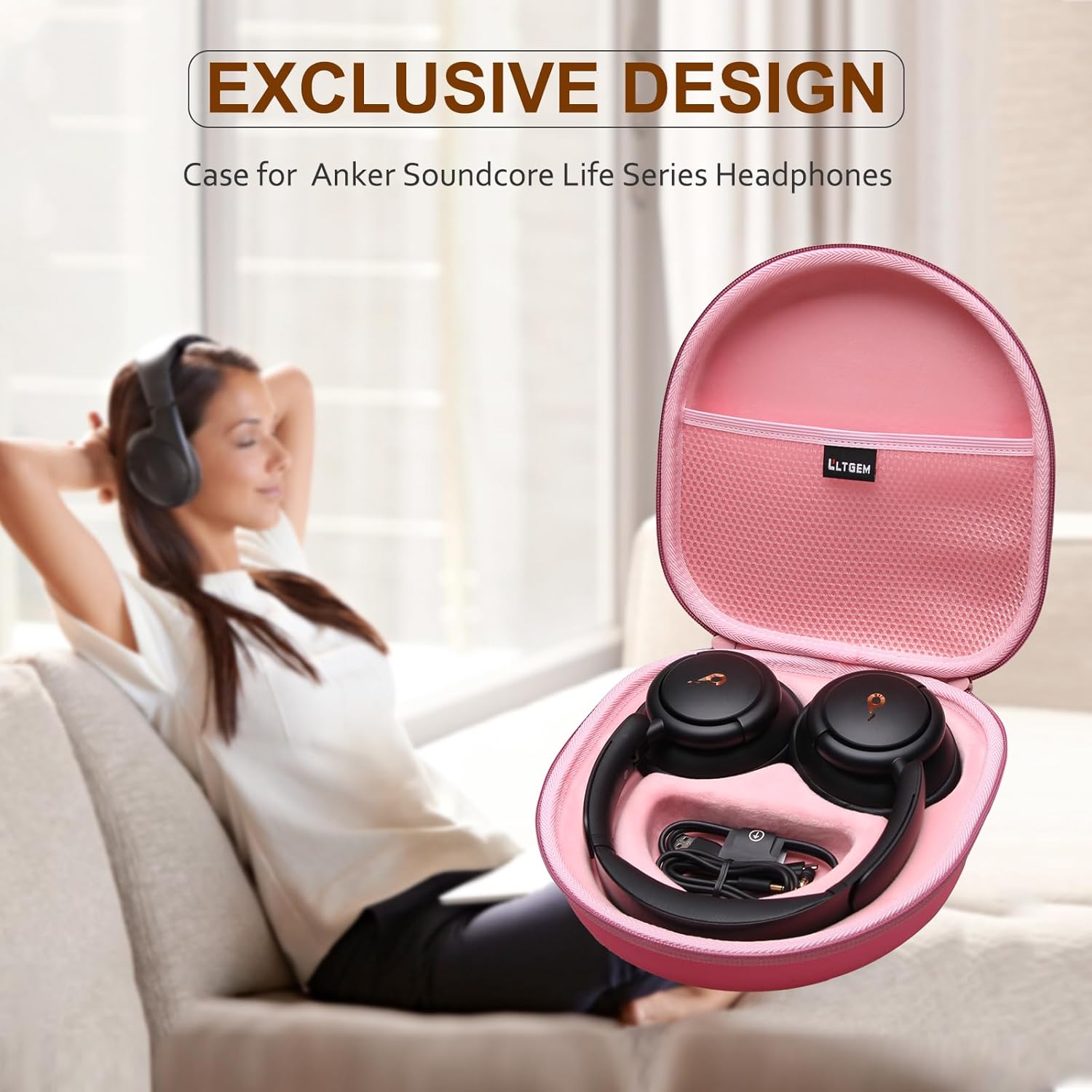 LTGEM Case Compatible with Anker Soundcore Life Q20 / Q20i / Q30 Hybrid Active Noise Cancelling Headphones, Pink - Image 8