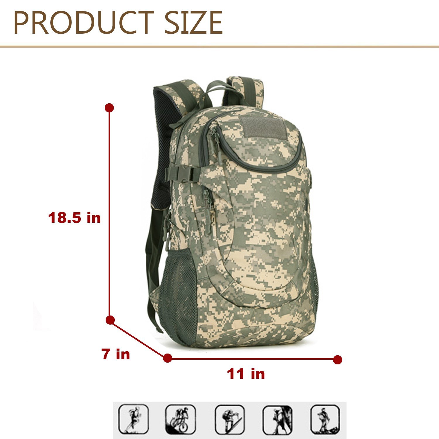 CamGo Mochila Táctica MOLLE 25L Caza Mochila Miltary Senderismo