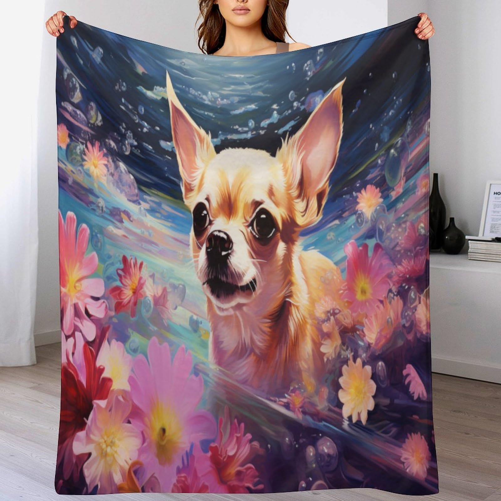 Couverture polaire chien 130x150cm en flannel douce pour lit