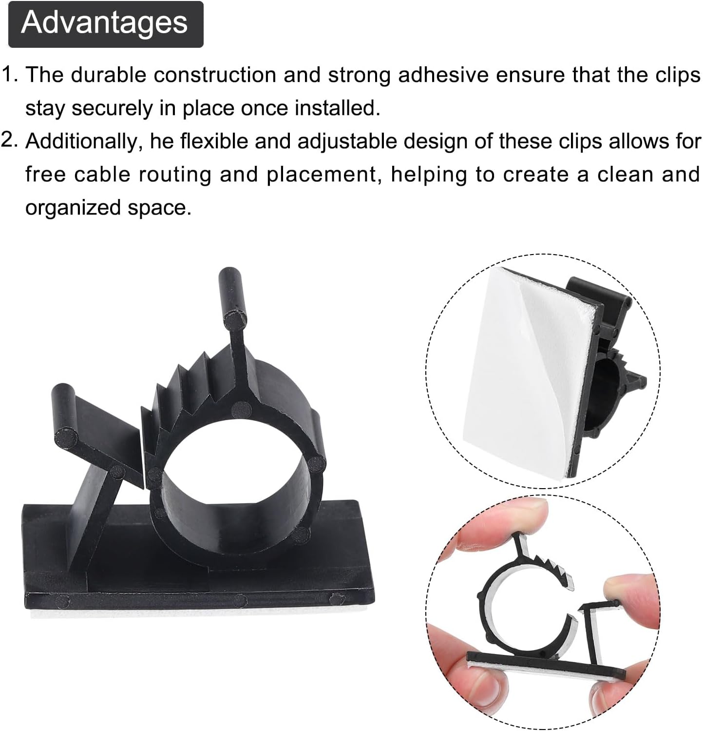 MECCANIXITY 100Pcs Adhesive Cable Management Clip PE Cord Clamps 10-13mm Adjustable for USB Cords Mouse Cables Network Cable