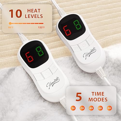 Vista 359 de Homemate Manta térmica eléctrica de 50 x 60 pulgadas, manta térmica de 1/2/4/6/8 horas de apagado automático, 10 niveles de calor, protección contra