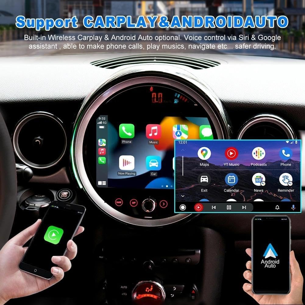 Android 13 Car Radio Upgrade for Mini Cooper R60 2011-2016 9inch IPS Screen Replacement Multimedia Player with Carplay Android Auto Bluetooth SWC DSP 4G WiFi Backup Camera(8G+128GB)