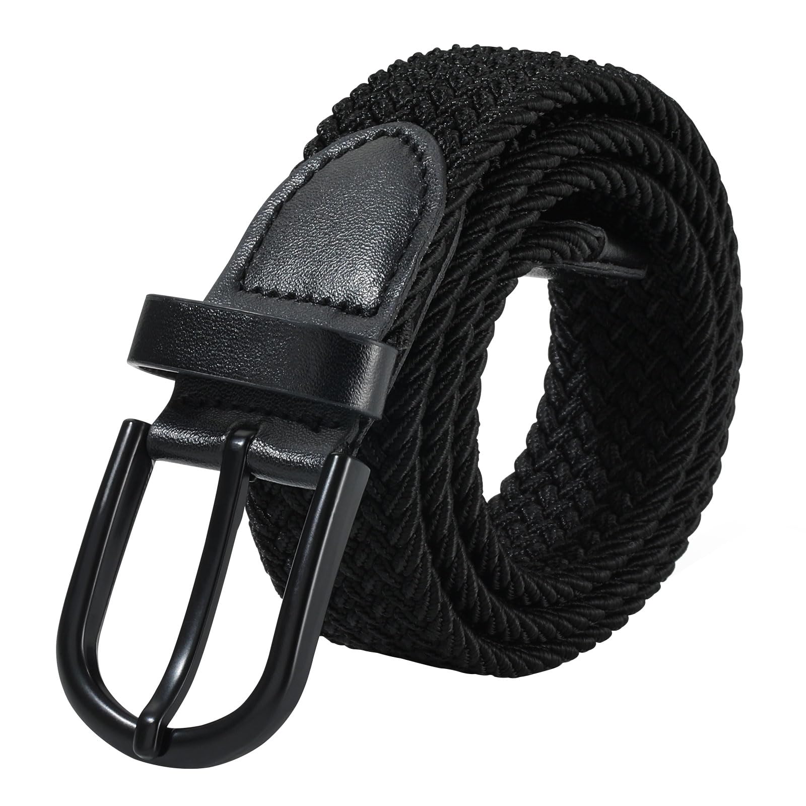 AWAYTR Boys Elastic Braided Belt - Black Pin Buckle Stretch Golf Baseball Belt for Boys and Girls Aged 4-12 Years (Black Buckle-Black,82cm)