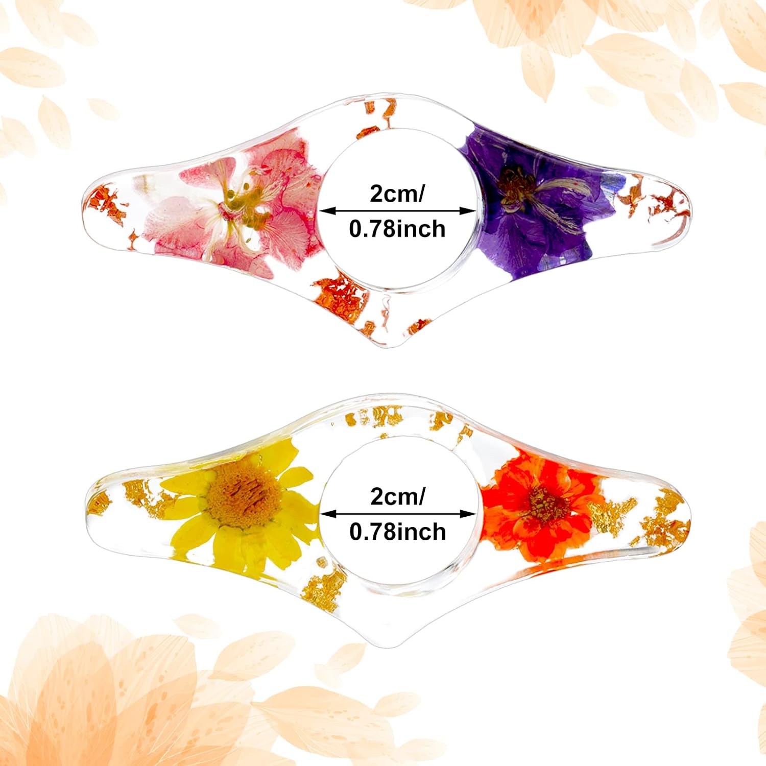 2 Pieces Dried Flower Resin Book Page Holder Transparent Thumb Ring Handmade Personalized Bookmark Reading Accessories for Teachers Book Lovers Literary (Stylish Style) - Image 2