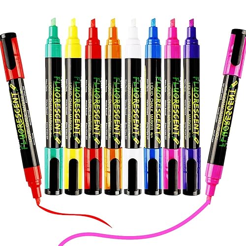 Liquid Chalk Markers - Chalkboard Marker Erasable on Blackboard, Glass, Window, Mirror and Art-Chalk Pen Includes Reversible Chisel & Bullet Tip - Wet Erase Ink (Non-Toxic)（ 8Neon Colors） - 1 count (Pack of 8)