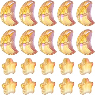 uxcell 60Pcs Star Moon Shaped Beads, 2 Style Acrylic Spacer Gold Rose Red | Assorted Aesthetic Beads for Bracelet Necklace Pendants Earrings Making