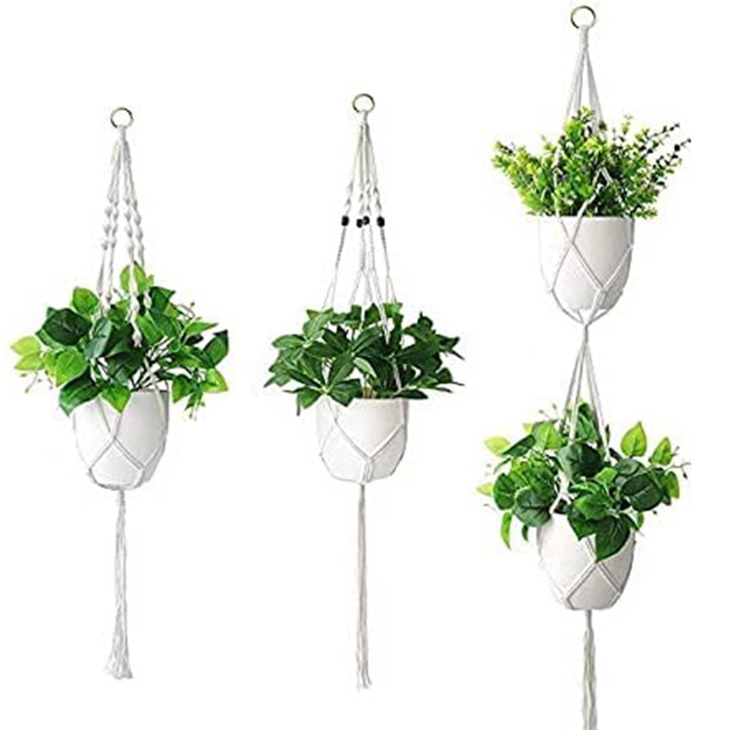 LOVE N BEYOND Tulip 3-Pack Macrame Plant Hangers, Unique Designs,Handmade Cotton Rope Hanging Planters Set Flower Pots Holder Stand, for Indoor Outdoor Boho Home Décor