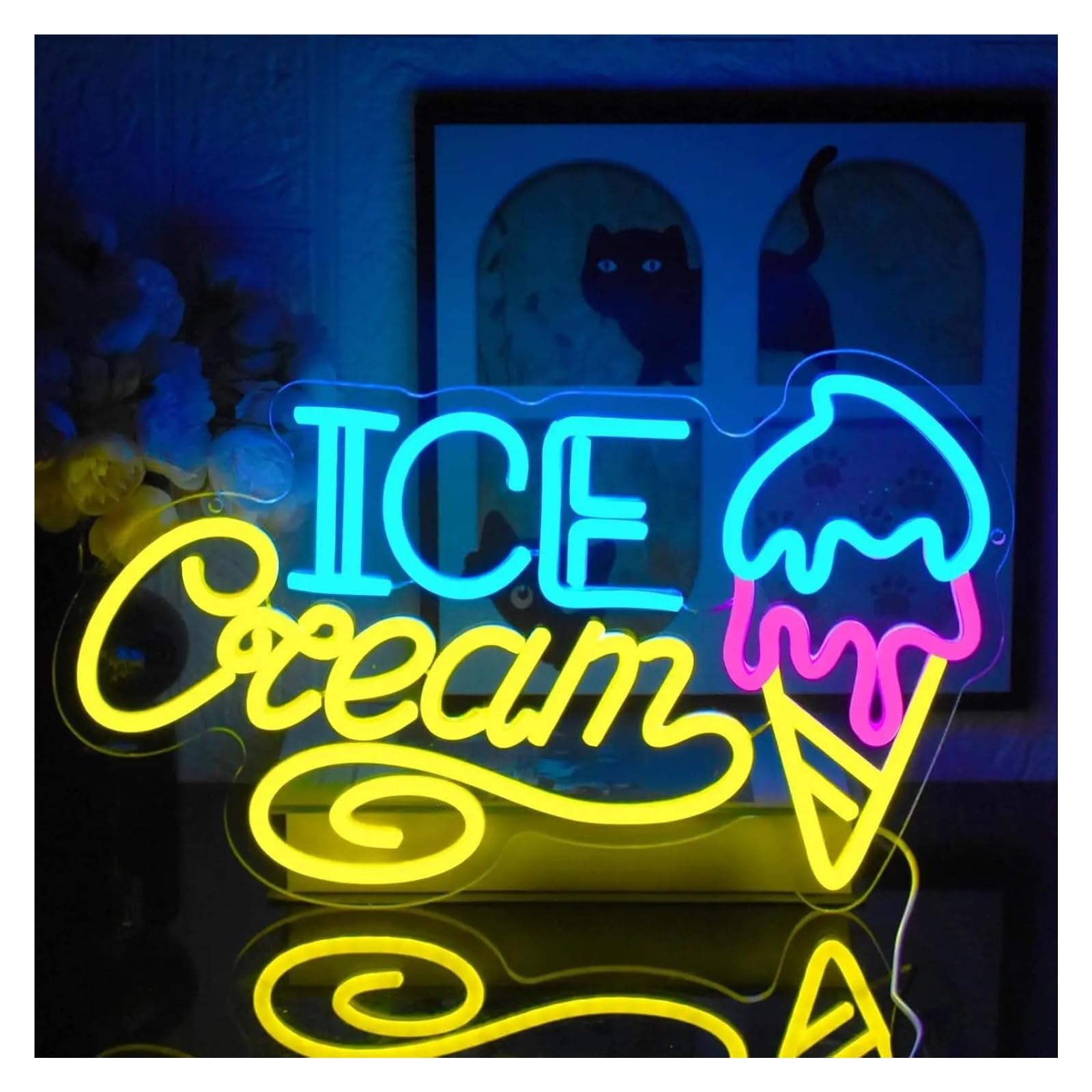 SHOUXI Sign Lamp Ice Cream Neon Sign for Bedroom Restaurant Cafe Drink Bar Business Wall Decor 42x27cm