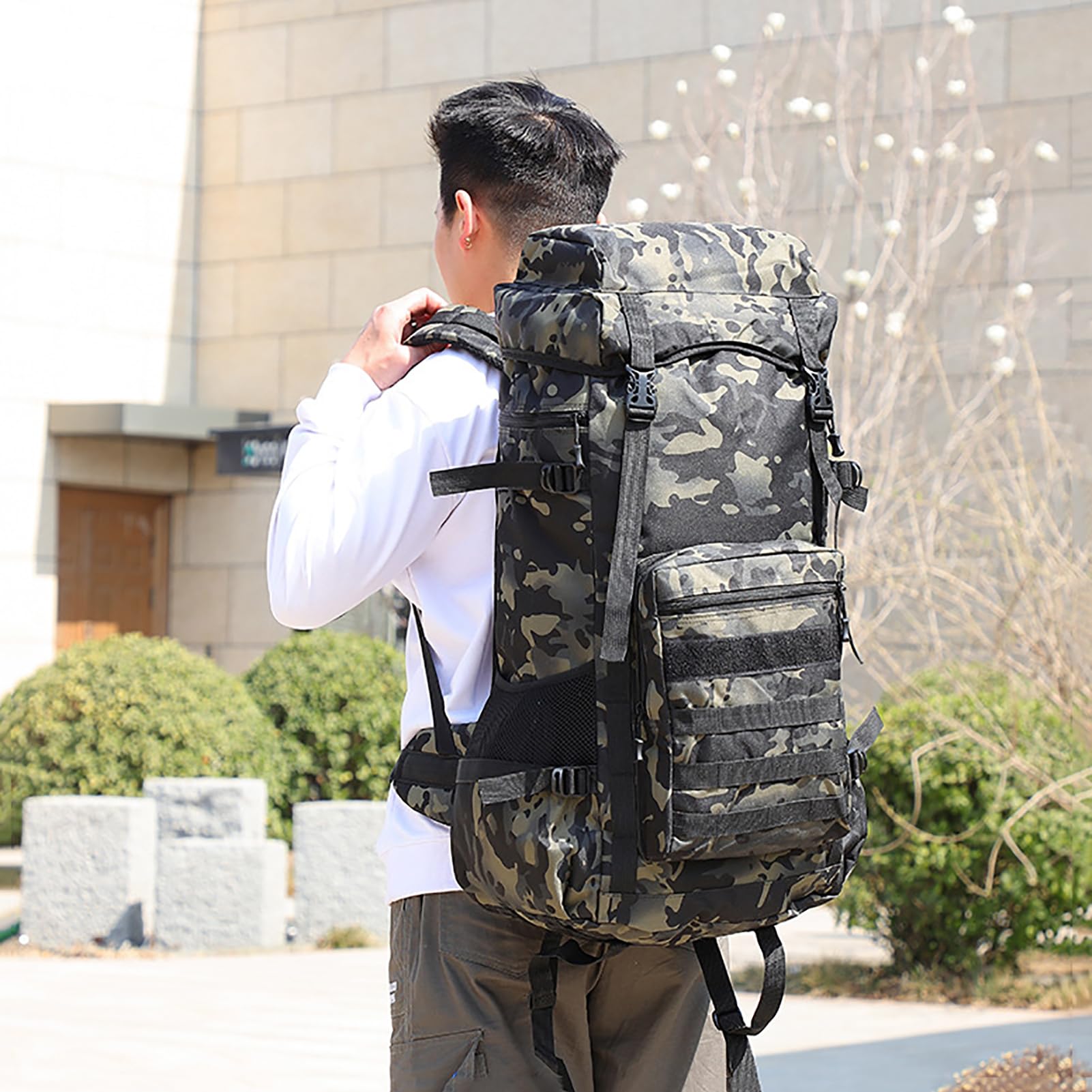 70L Impermeabile Zaino da Trekking, Grand Zaino Tattico Militare, Zaino da Viaggio Sport all'aperto per Arrampicata Campeggio Turismo Caccia alla Pesca Trekking,Ay Camouflage