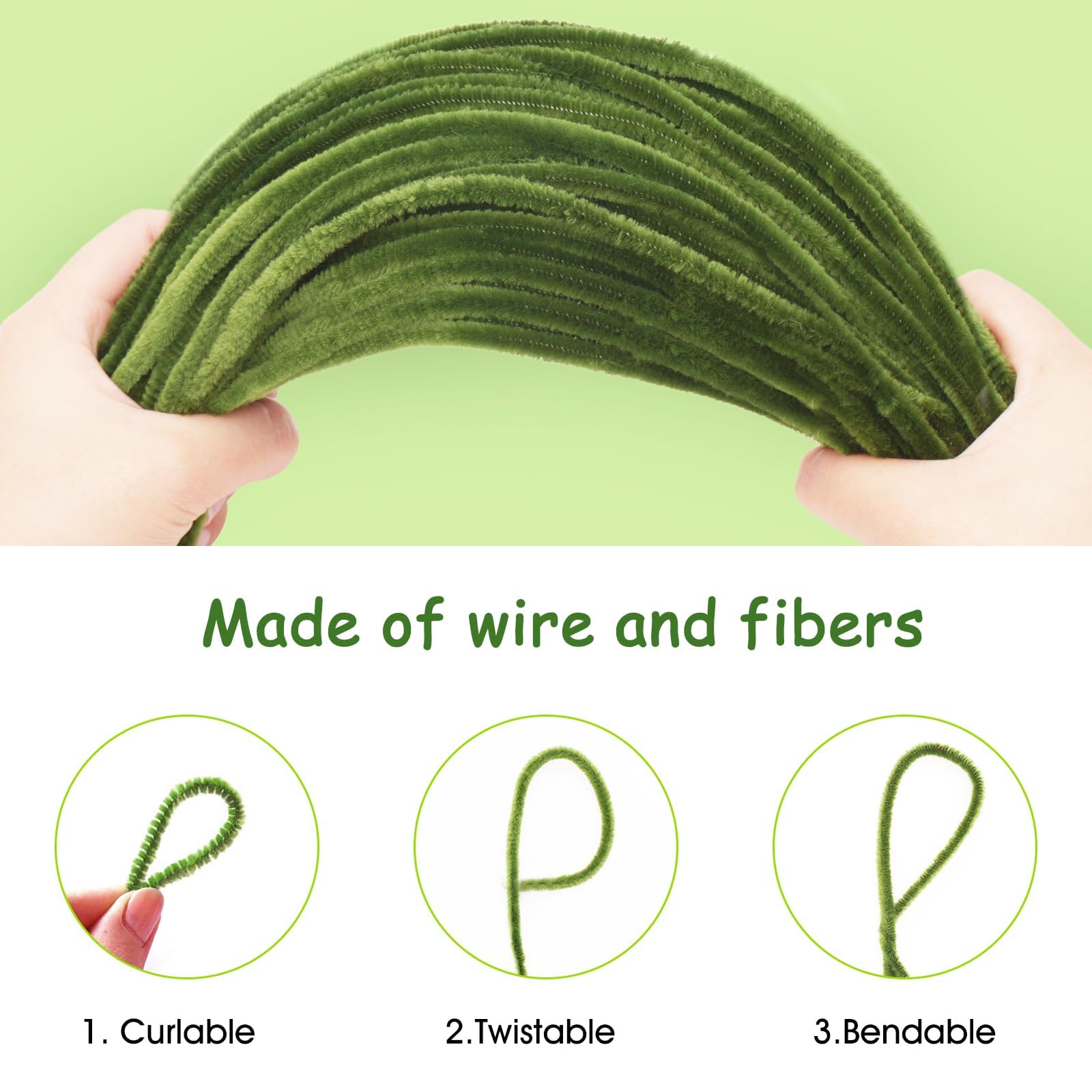 400 Stück Pfeifenreiniger Grün - 4 Grüntöne Chenilledraht 30cm Für Bastelprojekte