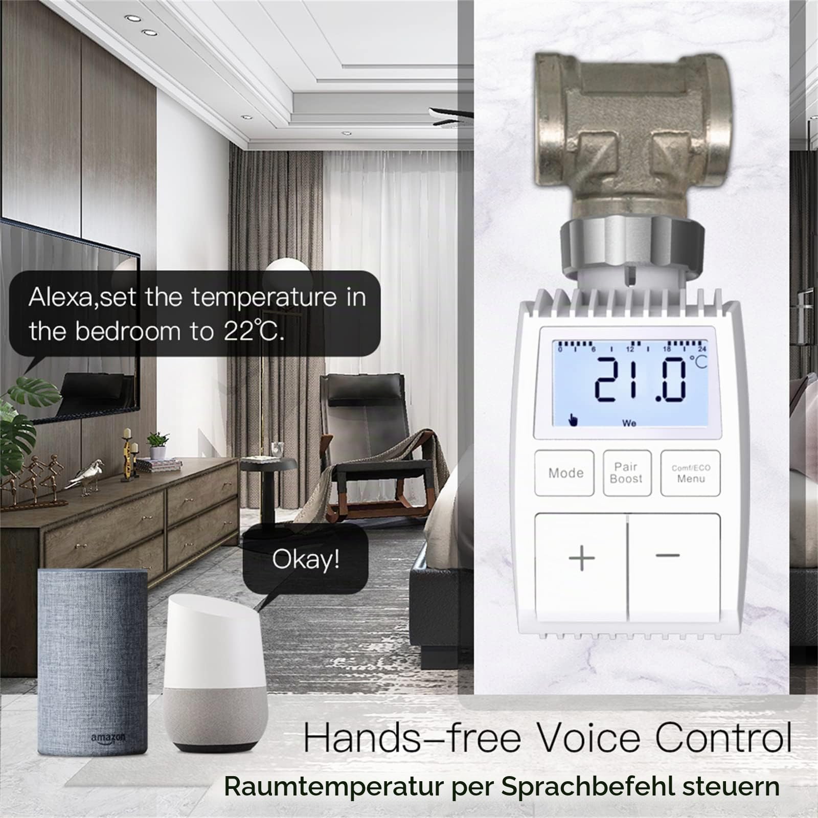 MOES Smart Heizkörper Thermostat, 3 Heizkörper mit 1 Hub, Tuya Thermostat Heizung, Intelligenter Heizkörperregler, Kompatibel mit Alexa Google Home
