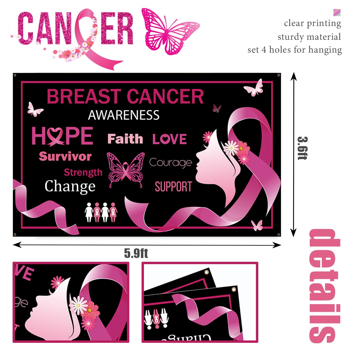 Hintergrund Für Brustkrebs-Bewusstsein – Rosa Band Design, 1,8 X 1,1 M, Aus Polyester Mit Ösen