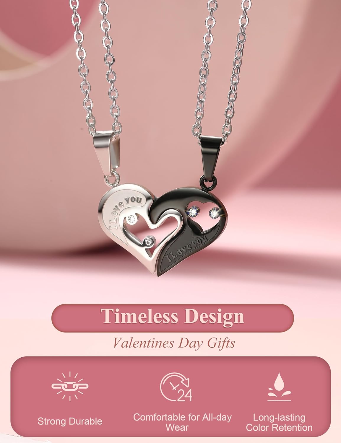 Jstyle Valentines Day Gifts for Her/Him Stainless Steel Mens Womens Matching Couple Necklace Pendant Love Heart CZ Puzzle Couples Jewelry Set - Image 5