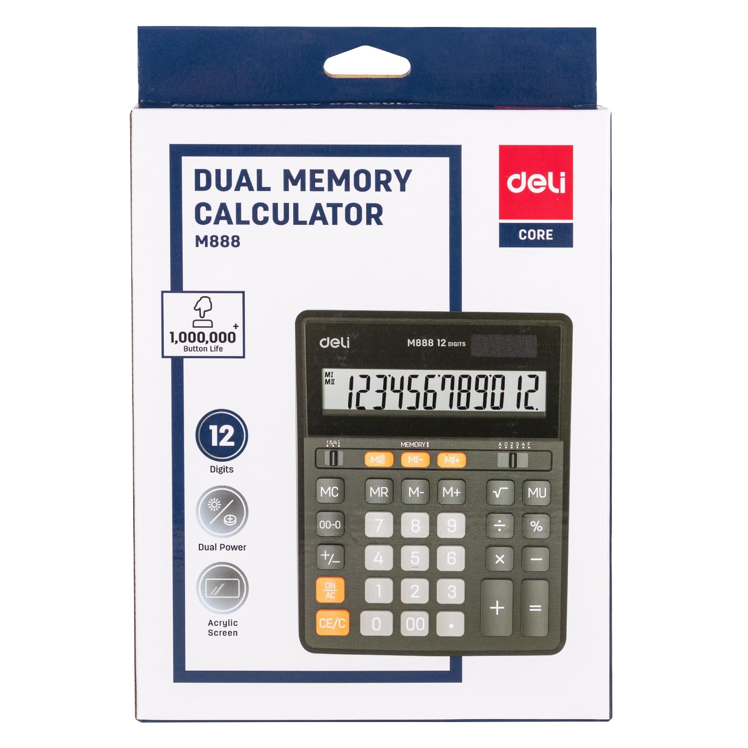 CALCULADOR DELI 12 POSICIONES CON MEMORIA DUAL NEGRO
