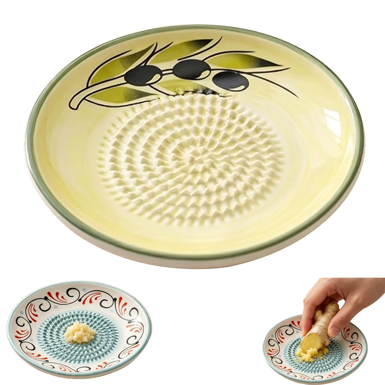 Ceramic Garlic Grater Plate, Natural Grinder, Handmade Hand Painted Grating Plate, Decorative Mincer for Tomato Paste Dishwasher Safe (C)
