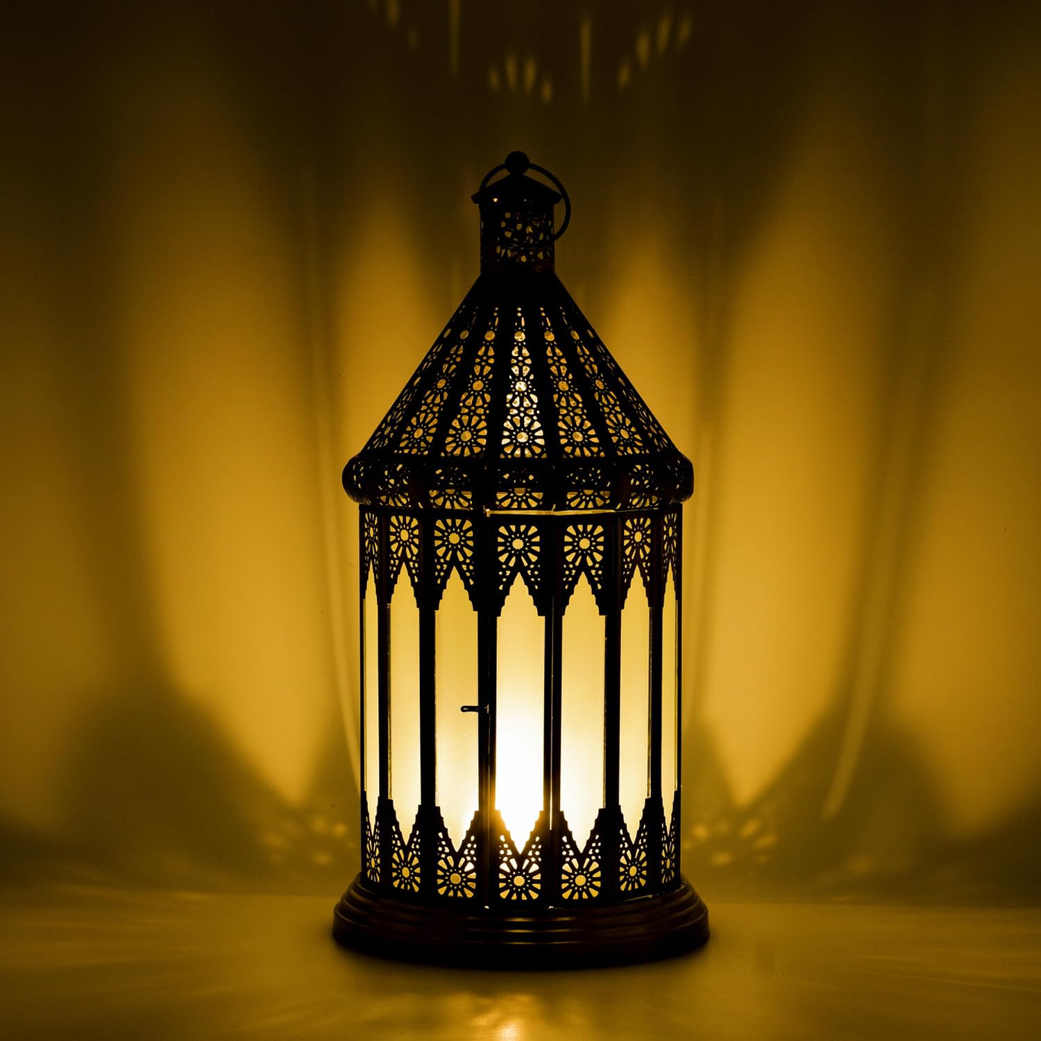 Orientalische Laterne Lilaf Deko aus Metall und Glas in Weiß 40 cm