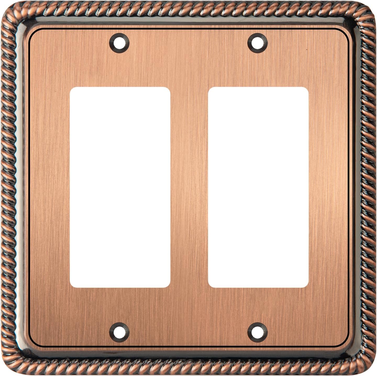 Rope Edge Decorative Wall Plate Switch Plate Outlet Cover (Double Decorator, Antique Copper)