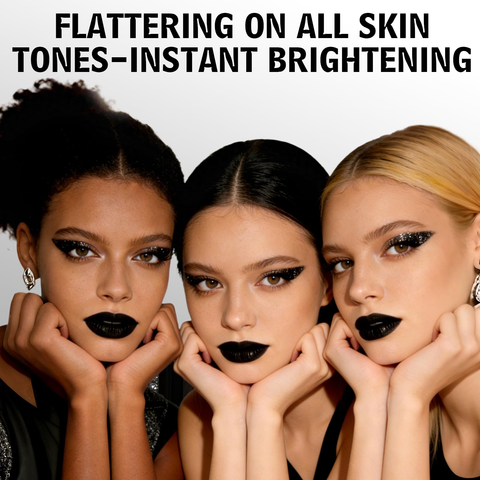 Set de Maquillaje Gótico, Negro Líquido Pintalabios con Delineador y Brillo, Paleta de Sombras de Ojos Ahumadas 9 Colores, Impermeable y de Larga Duración, para Carnaval Halloween