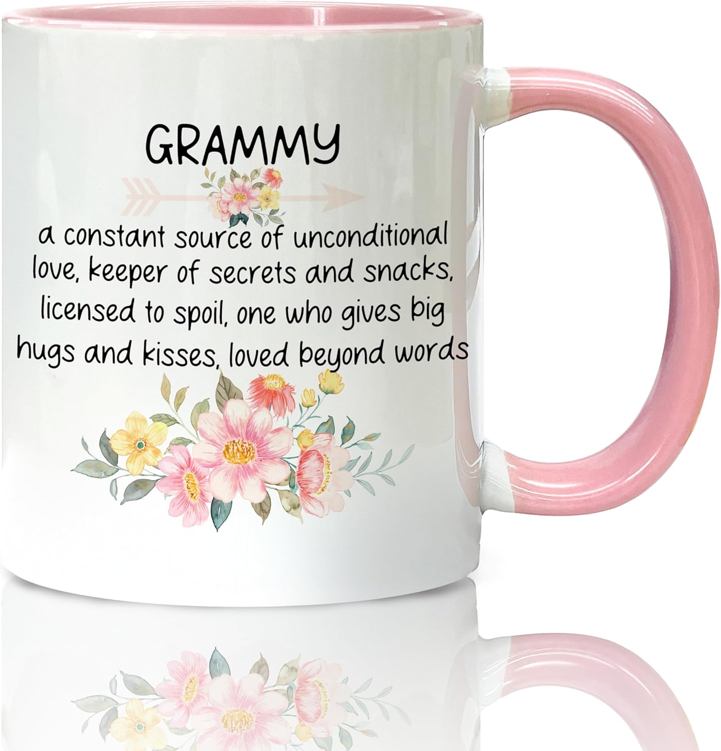 Grammy Coffee Mugs, Floral Grandma Coffee Tea Cup, Gifts For Grammy For Christmas Mothers Day From Granddaughter Grandkids Grandson Pink Ceramic Coffee Mug 11oz