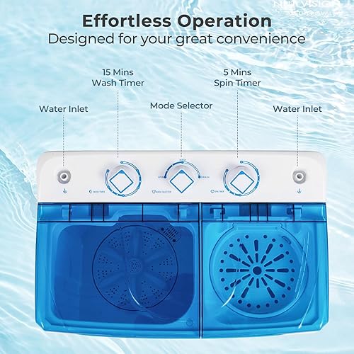 Miniatura 4 de Giantex Lavadora portátil, lavadora de 20 libras con bomba de drenaje integrada y control de tiempo, doble bañera compacta de 12 libras de lavado y