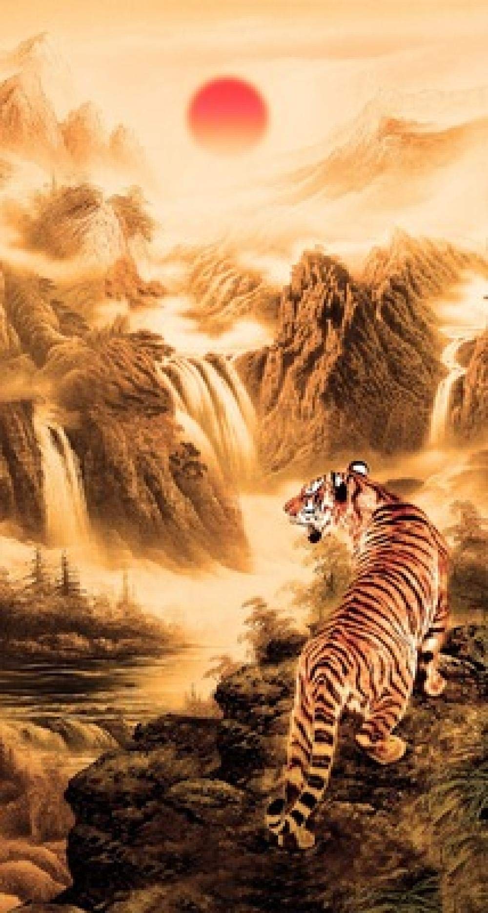 Broderie diamant 5D paysage de tigre pour décorer un salon zen kit complet de 50x100cm