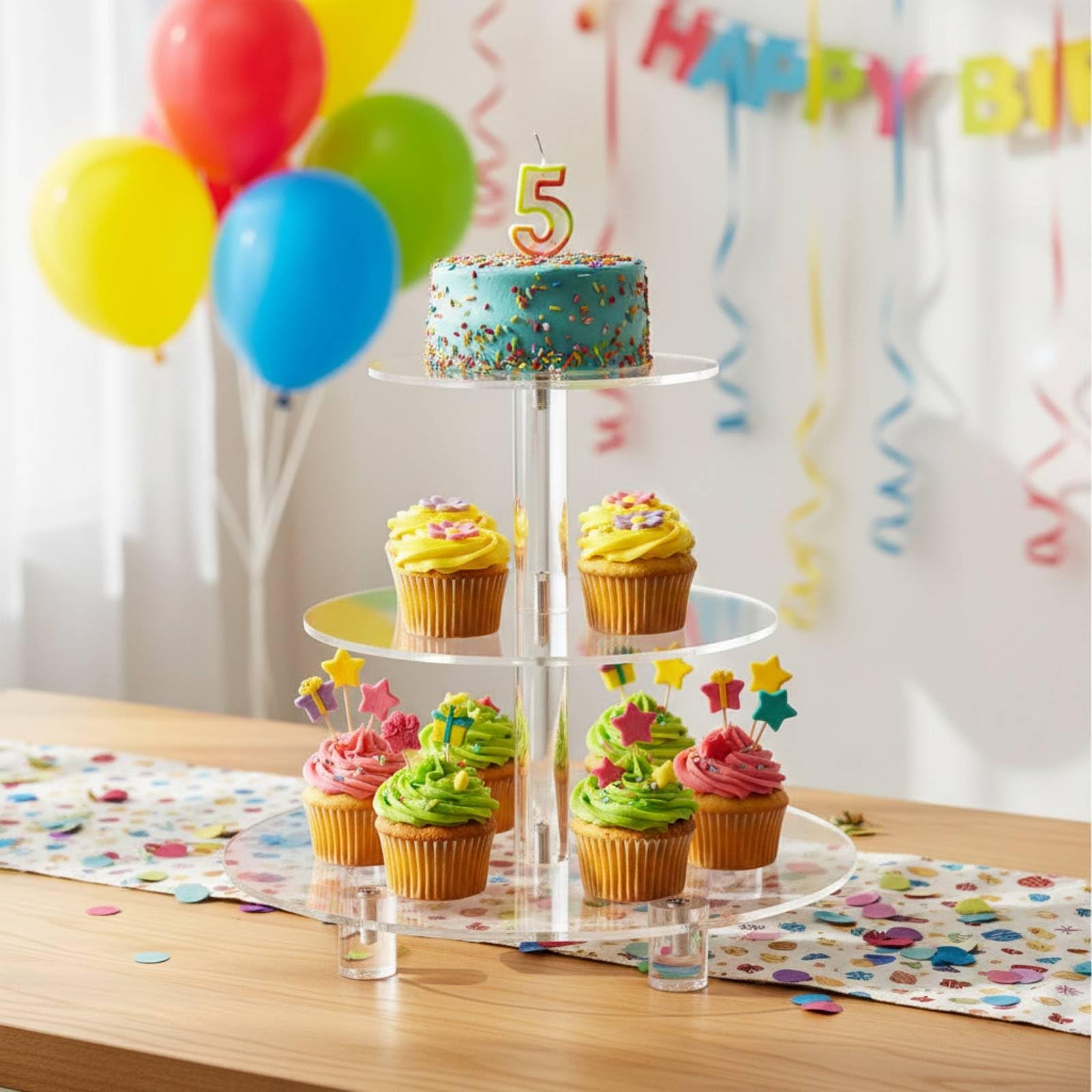 Soporte para Pasteles Acrílico Bandeja, Soporte para Pasteles Cuadrado De 4 Niveles con Pilares Inferiores