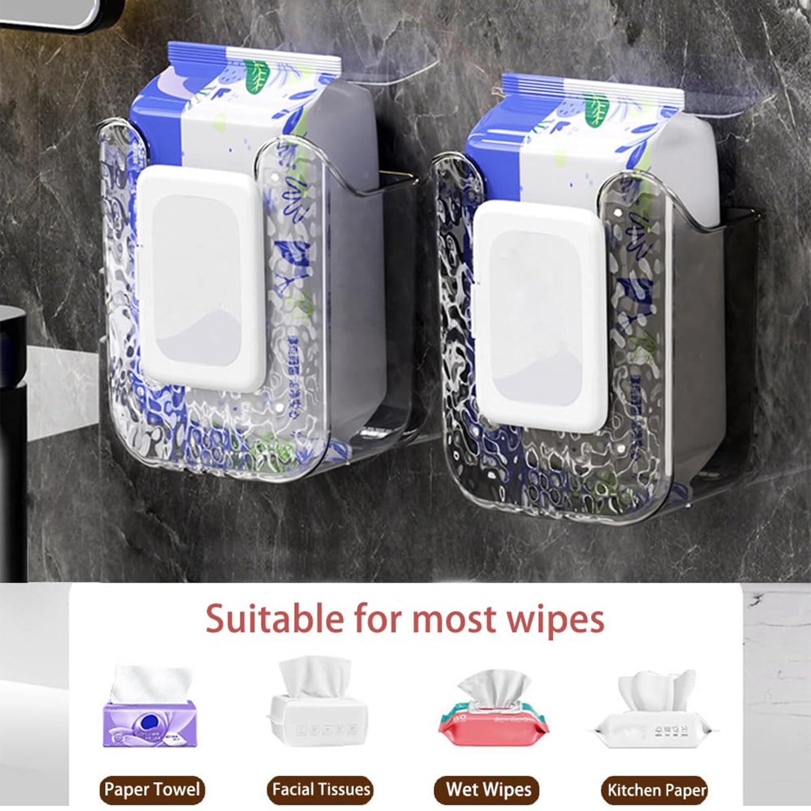 2 Stück Wandmontierte Taschentuchbox, Wandhalterung Feuchtuchspender Für Baby, Nachfüllbare Feuchttücher-Behälter für Feuchttücher Ohne Stanzen, Aufbewahrungsbox für Küchentücher, Schlafzimmer