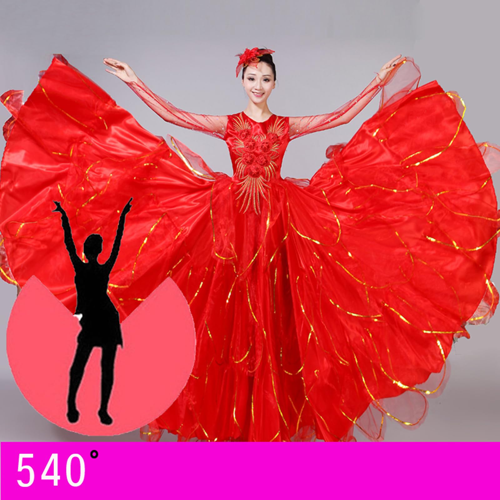 OTMYIGO Gonna di Flamenco Spagnolo per Donne Adulte, Vestito da Costumi di Danza del Ventre, per Feste di Carnevale zingaresche