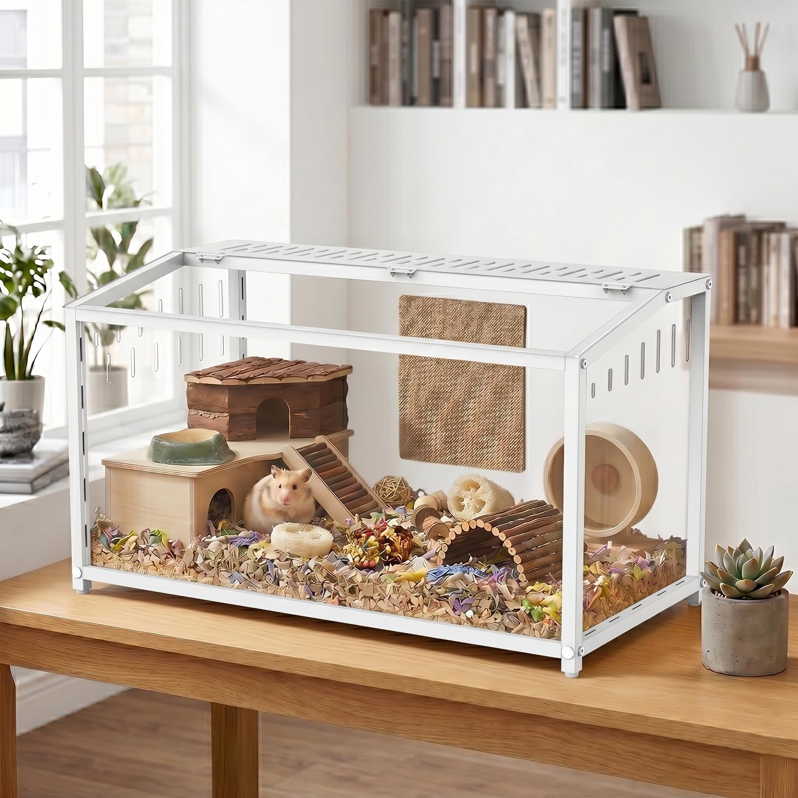 BORISI Hamsterkäfig Metall 81x40,6x40,6 cm, kausicher, Nagarium Weiß | Polycarbonat-Platten, kausicher & robust, obere Klapptür, gute Belüftung, leicht zu reinigen, für Zwerghamster