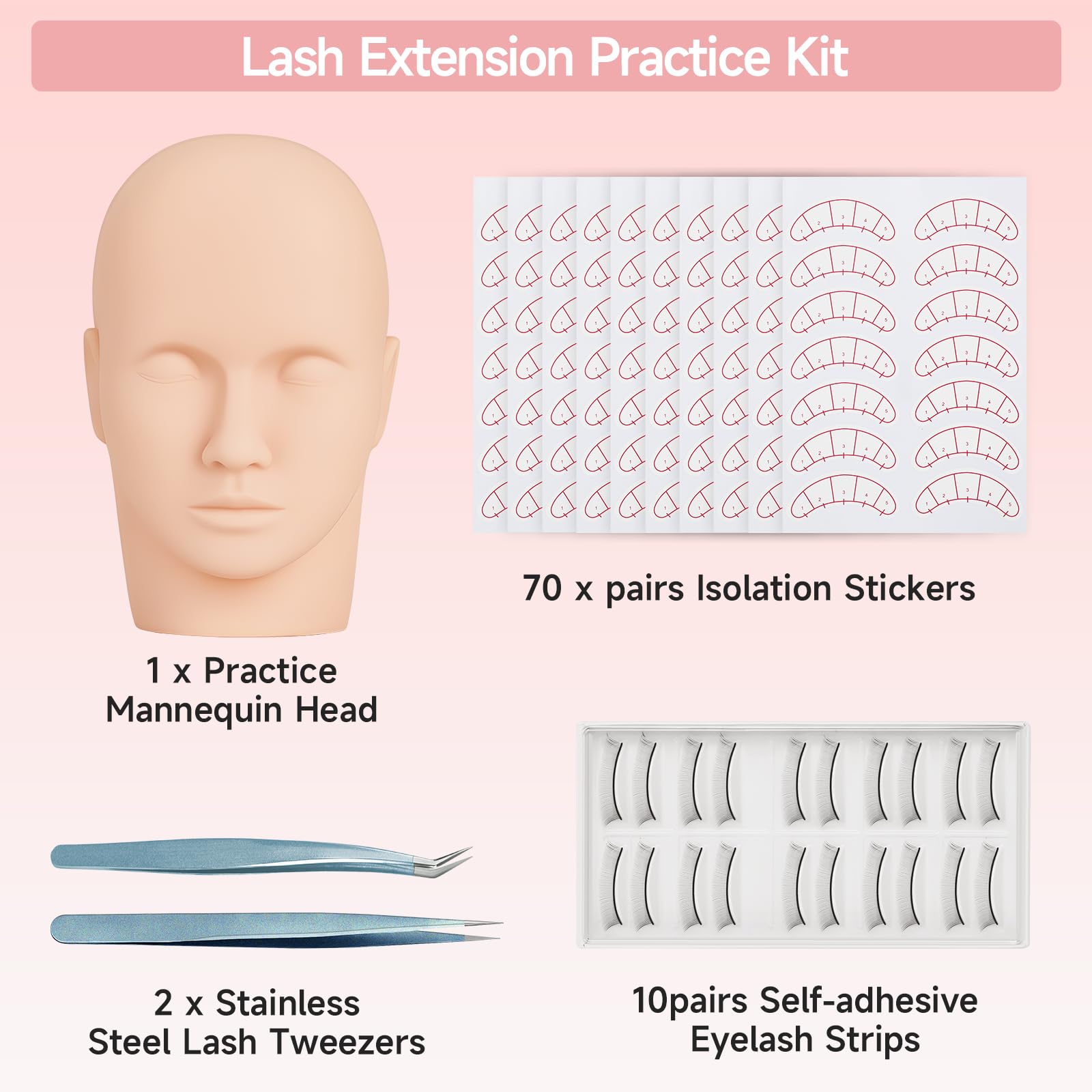Yofuly Juego de cabeza de ejercicios de extensión de pestañas, maniquí profesional con pestañas postizas, pestañas y entrenamiento de maquillaje para principiantes - 2